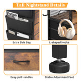 EnHomee Night Stand Set 2 with Charging Station, Tall Nightstand with 5 Drawers, LED Nightstands with USB Ports & Outlets, Night Stands with Extra Side Bag & Hooks, Side Table, Dresser, Bedroom, Brown EnHomee