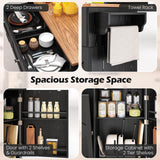 Giantex Kitchen Island Cart with Hidden Tilt Out Trash Can Cabinet, Drop Leaf, 2 Drawers, Towel Rack, Rolling Mobile Breakfast Bar Table, Wood Kitchen Storage Cart on Wheels (Black & Natural) Giantex