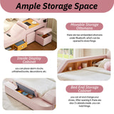 Modehodei Luxury King Size Bed Frame, Modern Multifunctional Bed with Massage Recliner | Bluetooth Speaker | USB Charging Station | Adjustable Headboard, PU Leather Fabric, Bedroom Furniture, Pink Modehodei