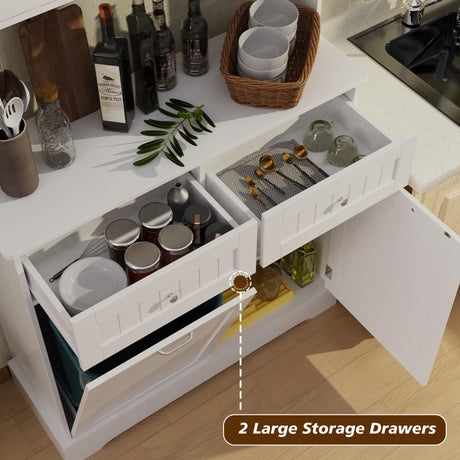 LOUVIXA 68.4" Kitchen Pantry Storage Cabinet, Freestanding Cupboard with 3 Cabinets, 2 Drawers and 1 Tilt Out Trash Cabinet, Tall Storage Cabinet for Kitchen, Dinning Room, Living Room (White) LOUVIXA