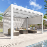 MELLCOM Motorized Louvered Pergola 10x13, Solar and Electric Powered with LED and 4 Side Screens, Aluminum Adjustable Louvered Roof for Outdoor Shelter, Weatherproof, White MELLCOM