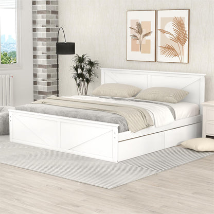 LZ LEISURE ZONE King Size White Wooden Platform Bed with 4 Storage Drawers and Headboard - WoodArtSupply