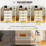 FREDEES Farmhouse Night Stand with Charging Station, Bedside Table with LED Light & Gun Drawer, Nightstands for Bedroom Living Room, End Table Antique White FREDEES
