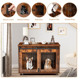 2 Rooms Dog Crate Furniture with Movable Divider,39" Wooden Dog Crate Table,Wooden Dog Kennel Pet House Cage,Flip Top 39.37”Wx25.2”Dx28.94”H GAOMON