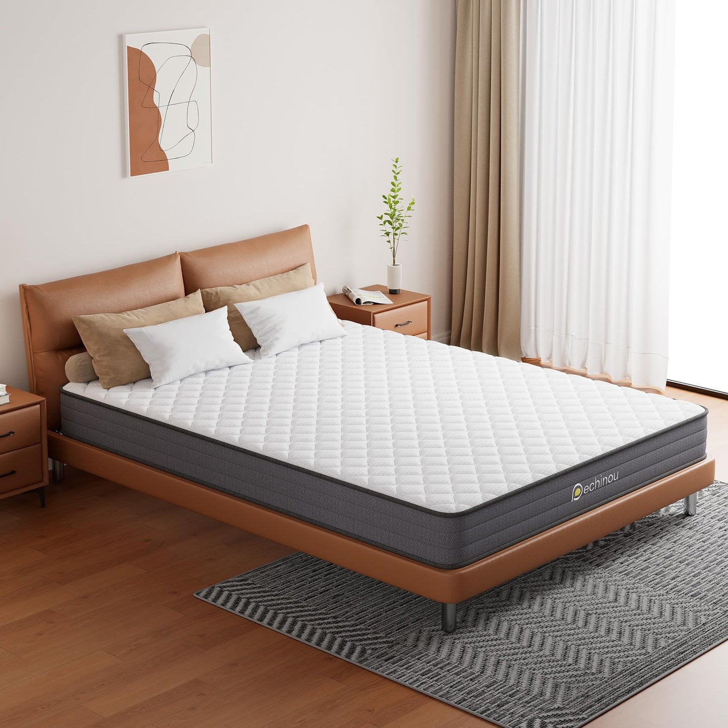 PECHINOU Twin Size Mattress, 6 INCH Twin Mattress in a Box with Gel Memory, Comfort Hybrid Mattress Twin Size with Memory Foam and Springs, Medium Firm Support, Pressure Relief, CertiPUR-US