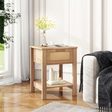 IBUYKE Rattan Nightstand Set of 2, Boho Night Stand with Drawer, Wood Bedside Tables with Storage Shelf, End Table with Legs for Bedroom, Natural UWNS011N-2 IBUYKE