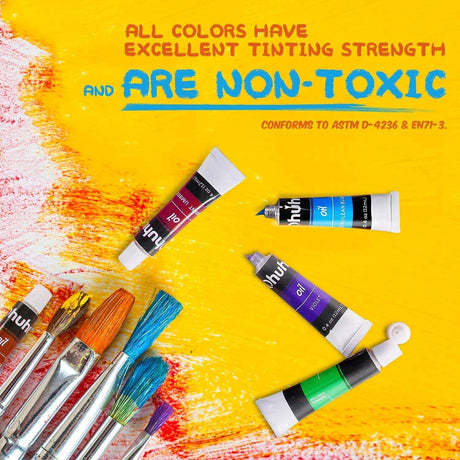 Ohuhu Oil Paint Set, 24 Oil-Based Colors, 12ml/0.42oz x 24 Tubes Non-Toxic Oil Painting Set Supplies for Canvas Painting Artist Kids Beginners Adults Classroom DIY Art Supplies Gift Ohuhu