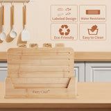 Fiery Chef Bamboo Cutting Board Set of 4 - Wood Cutting Board Set with Holder, Chopping Boards Set with Food Icons, Juice Groove - Ideal for Meat, Fish, Bread, Vegetable, Fruit Chopping Fiery Chef