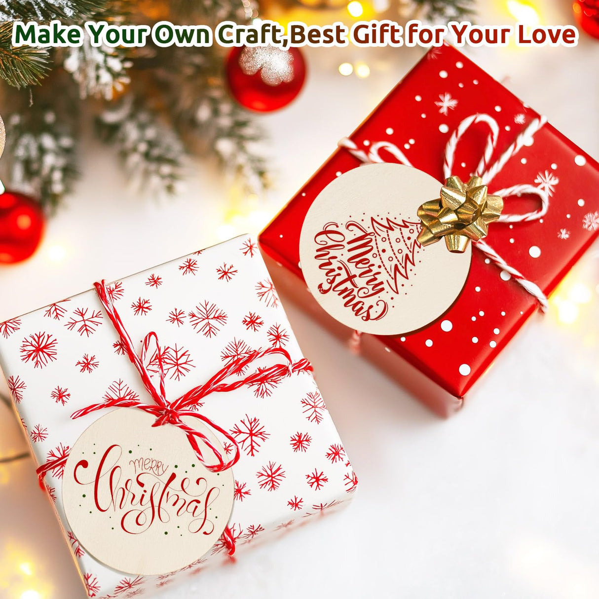 Philorn 50pcs Wooden Ornaments for Crafts 3.5" Unfinished DIY Wooden Christmas Ornaments, Predrilled Wood Slices Circles for Crafts Paint Holiday Hanging Decorations (50pc Rounds) PHILORN