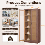 AFAIF 71" Tall Brown Metal Storage Cabinet with Glass Doors and Adjustable Shelves AFAIF