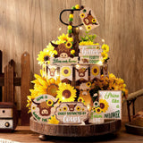 GlikCeil 20 Pcs Highland Cow Tiered Tray Decor Farmhouse Sunflower Decor Farmhouse Cow Tiered Tray Decoration Set Sunflower Wooden Sign Table Centerpiece for Summer Home Kitchen Shelf Party Decoration GlikCeil