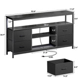 Huuger TV Stand Dresser with Power Outlets and LED Lights, 4 Drawers Entertainment Center with Shelf, 54 Inch Media Console for 55 60 Inch TV, 4 AC Outlets, 2 USBs, Dresser with PU Finish, Black Huuger