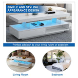 realglow LED Coffee Table with Storage, LED Coffee Tables for Living Room, High Gloss Coffee Table with LED Lights, Modern Center Table with Open Display Shelf & 2 Sliding Drawers (White) realglow