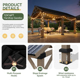 Aoxun 12' x 16' Outdoor Wood Gazebo, Hardtop Gazebo Permanent Wooden Pavilion with Galvanized Steel Gable Roof, for Patio, Garden, Deck, Cedar Wood Aoxun