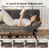 Vipbear Convertible Futon Sofa Bed,Dark Grey Linen Futon Couch with Detachable Cushion,Adjustable Backrest & Armrest,Modern Small Recliner Loveseat Sleeper Couch for Living Room,Office,Apartment Vipbear