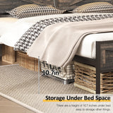 Bed Frame King Size with Charging Station, Platform Metal Bed with Headboard & Led Light, Farmhouse Storage Bed for Bedroom, No Box Spring Needed Halitaa