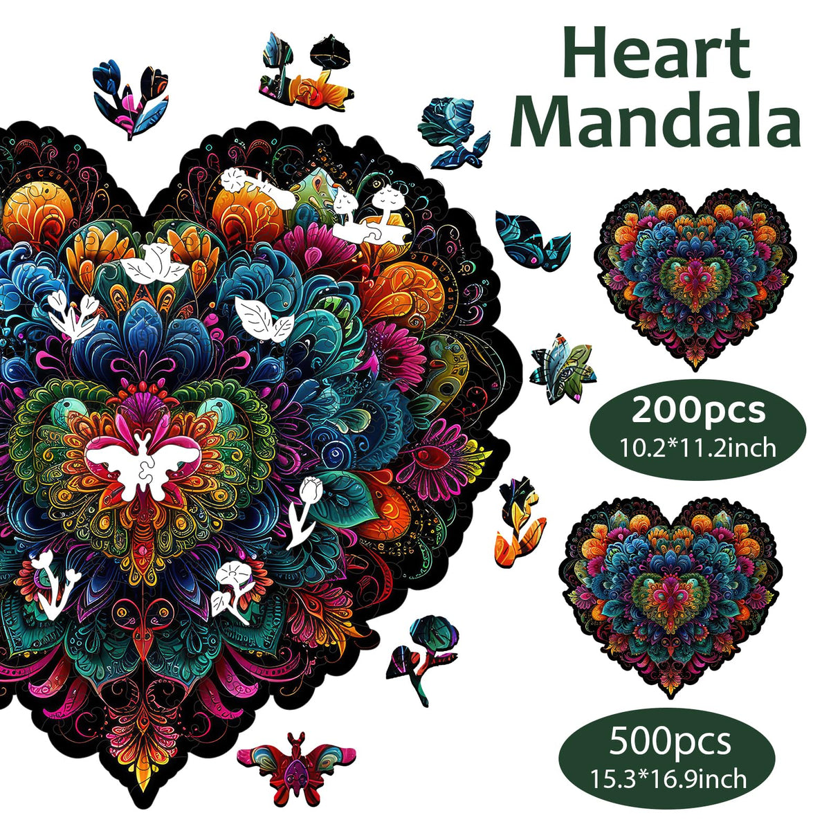 Ruikiyart Wooden Puzzles for Adults Lovers Mandala Heart Jigsaw Puzzles 500Pcs Unique Shapes Puzzles Great Gift for Adults and Couples on Valentine's Day,Women's Day,Thanksgiving 15.3x16.9 Inches Ruikiyart