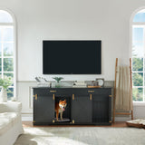 72.5" Extra Large Furniture Style Double Dog Crates for Large Breeds, XXL Wooden Dog Kennel Furniture with Drawers, Divider, Water Resistant & Barn Door for 2 Dogs, Black EDYO LIVING