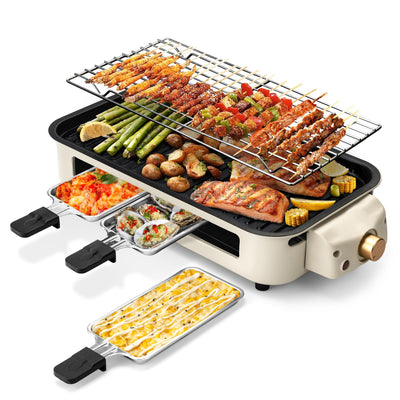 Pukomc Electric Indoor Grill,2 in 1 Indoor Grills for Kitchen with Grill Net & Non-Stick Cooking Removable Plate, Temperature Control, Dishwasher Safe, 1500W Smokeless Grill