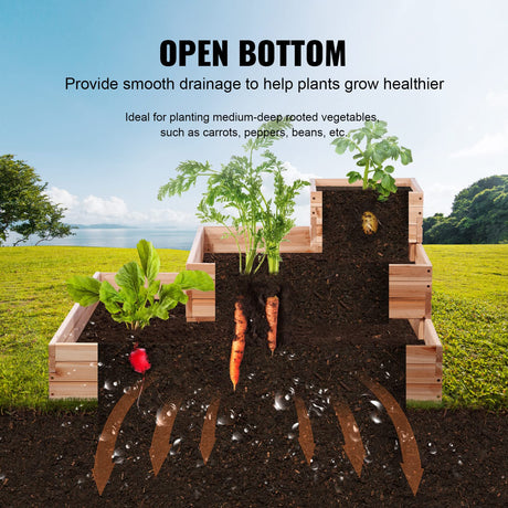 VEVOR 3 Tier Raised Garden Bed Wood Outdoor, 45 x 45 x 20in High End Natural Fir Wood Planter Box, Outdoor Planting Boxes for Flowers/Vegetables/Herbs in Backyard/Garden/Patio/Balcony, with Open Base VEVOR