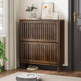 Shoe Cabinet, Shoe Storage Cabinet with Louvered 2 Flip Drawers, Narrow Shoe Cabinet Storage for Entryway, Freestanding Shoe Organizer Cabinet with Golden Handles, Slim Shoe Rack Cabinet (Walnut) Algherohein