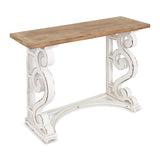 Kate and Laurel Wyldwood Country French Solid Wood Console Table - Rustic/White Legs - Natural Wood Top Kate and Laurel