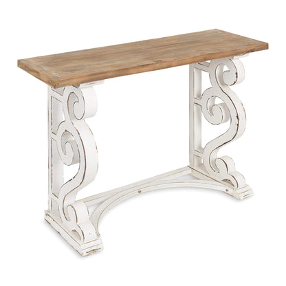 Kate and Laurel Wyldwood Country French Solid Wood Console Table - Rustic/White Legs - Natural Wood Top - WoodArtSupply