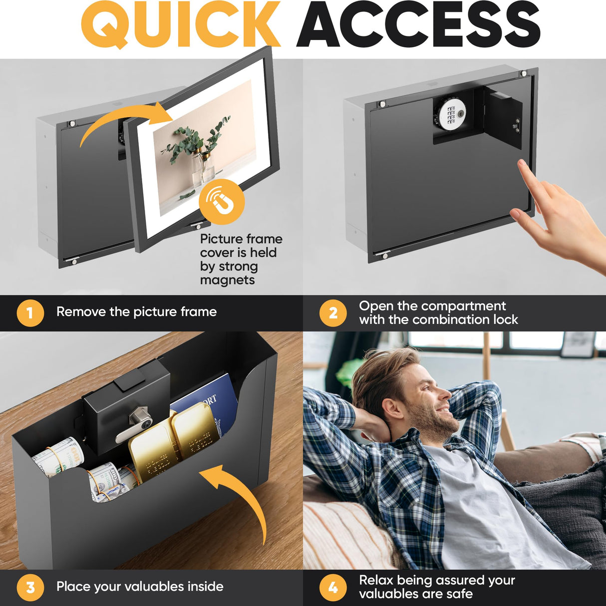 Elder Welder® Hidden Wall Safe | 100% Real, Replaceable Picture Frame Included | Robust Metal Build | Combination Lock | Fits Perfectly Between 16" | Hidden Safe | Small In Wall Safe Between Studs Elder Welder