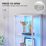 Glass Display Cabinet with Doors, 65" Tall 4-Tier Curio Display Case with 3 Color Lights and Human Body Sensor, Bookcase for Collectibles, White TAGELIER