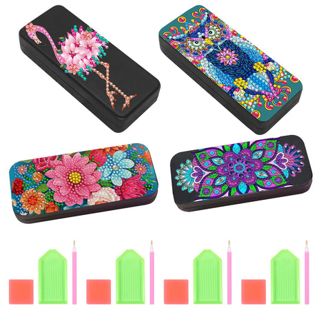 XYDHQS 4Pcs Diamond Paintings Eye Glass Case, Portable PU Leather Sunglasses Case with Soft Lining, Unique DIY Diamond Dot Eyeglass Box, Gem Art Sunglasses Protective Box for Beginner Craft Lover XYDHQS