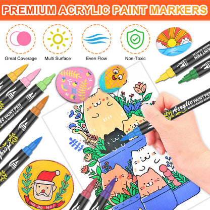 XPaoFey 60 Colors Acrylic Paint Pens, Dual Tip Acrylic Paint Markers with Fine Tip and Brush Tip, Acrylic Paint Pens for Rock Painting, Canvas, Ceramic, Glass, Plastic, DIY Crafts Art Supplie - WoodArtSupply