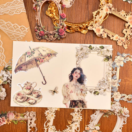 60 Vintage Craft Paper Frames for Scrapbook, Flower Window Decorative Craft Paper Frame for Junk Journaling, Vintage Scrapbook Supplies Card Making kit, Frames Decorative Paper Aifong
