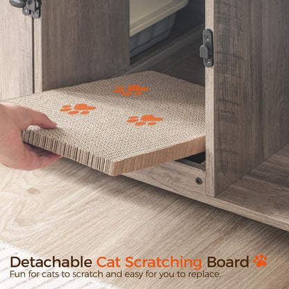 MAHANCRIS Cat Litter Box Enclosure for 2 Cats, 47.2" Hidden Cat Litter Box Furniture with Double Room, Wooden Cat Washroom Cabinet with Scratching Board, Indoor Cat House End Table, Greige CW - WoodArtSupply