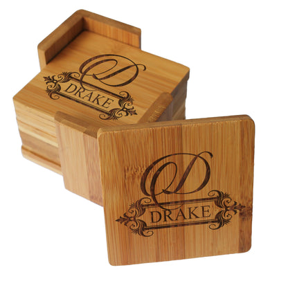 Personalized Coasters - Bamboo Coasters for Drinks with Holders - 7 Piece Set (Square) - WoodArtSupply