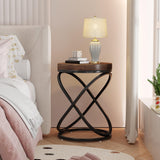 Tribesigns Round End Table, 26 Inches Nightstands Sofa Side Table with Double X-Shaped Ring Unique Design for Livingroom Bedroom (1, Brown) Tribesigns