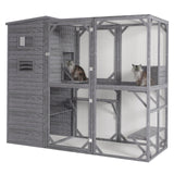 Mxsunh Large Catio Outdoor Cat Enclosure,Weatherproof Outdoor Cat House for Mulitiple Cats Play with 4 Platforms,5 Windows,Sunshine Roof,for Patio,77" L x 33.5" W x 70" H(Grey) MXSUNH