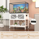 Avolander 40-50 Gallon Fish Tank Stand, Aquarium Stand with Power Outlets & LED Light, Cabinet for Fish Tank Accessories Storage, Heavy Duty Metal Frame, 760LBS Capacity, White Avolander