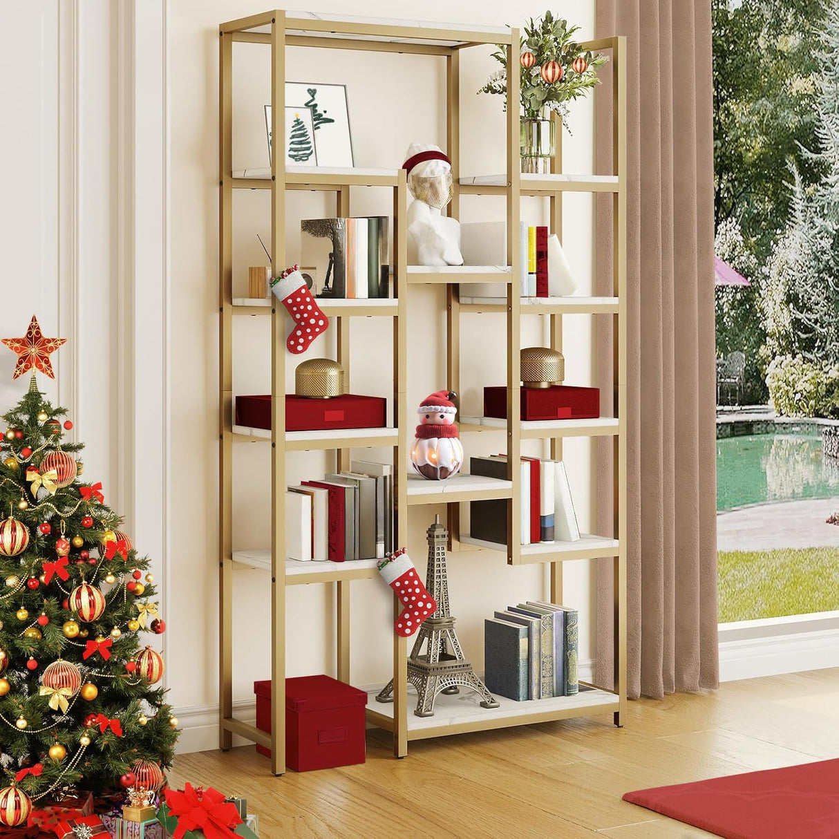 YITAHOME 6 Tier Gold Bookshelf, 71 Tall Modern Free Standing Bookshelf with 12 Shelf Bookcase, Faux Marble Open Display Storage Book Shelves for Living Room Bedroom Office Home, Gold & Marble YITAHOME