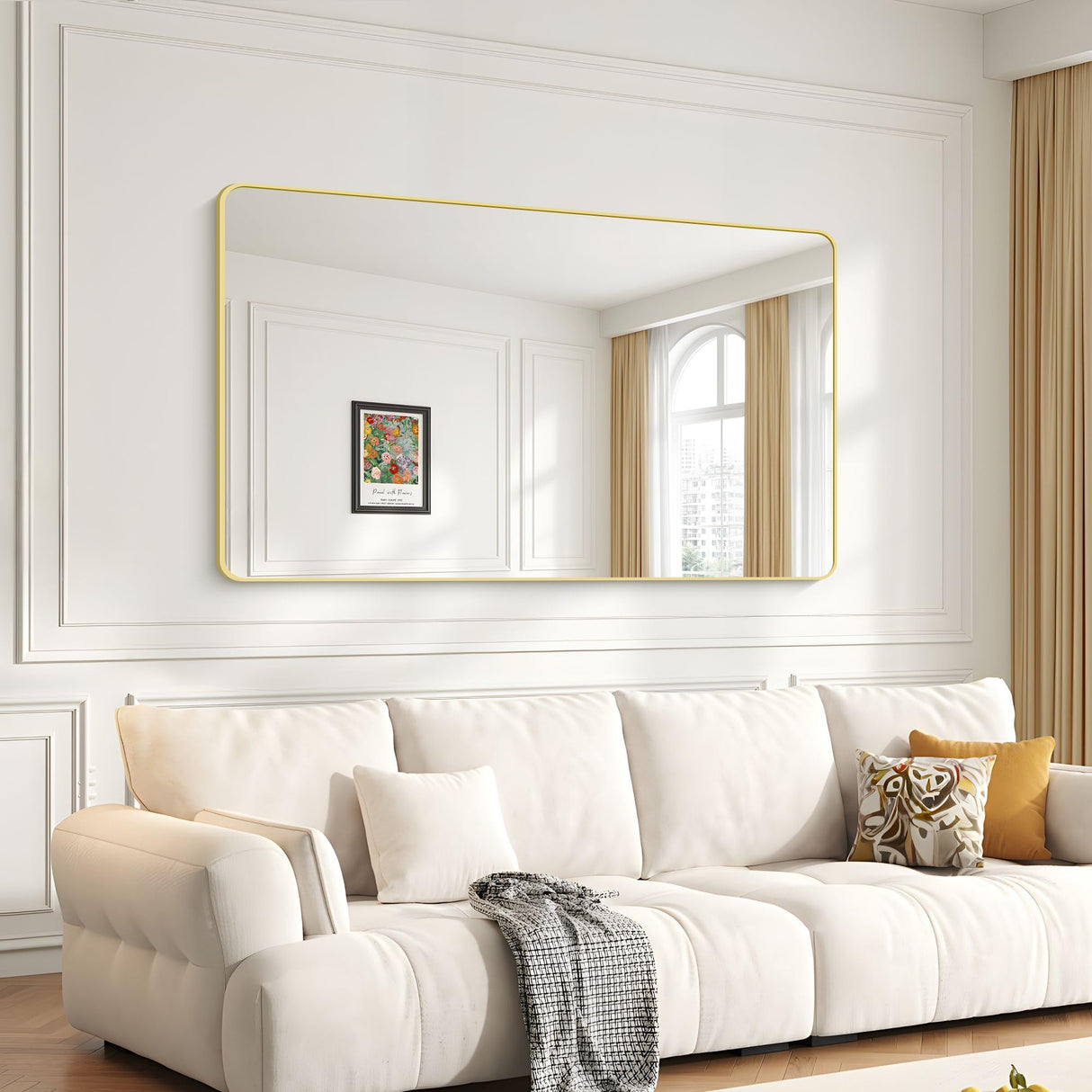 CIVENO 55"x36" Gold Bathroom Mirror, Large Rectangle Mirror, Rectangular Wall Mirror, Rounded Corner Vanity Mirror with Aluminum Metal Frame for Bathroom Bedroom Living Room CIVENO