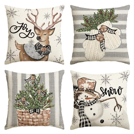AVOIN colorlife Christmas Snowman Reindeer Gloves Eucalyptus Throw Pillow Covers, 18 x 18 Inch Winter Holiday Stripes Cushion Case Decoration for Sofa Couch Set of 4 AVOIN colorlife