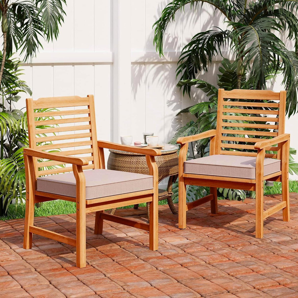 PHI VILLA 6 Pieces Acacia Wood Outdoor Dining Chairs with Cushions, Patio Wooden Armchairs Set of 6, Natural Teak Dining Chairs for Deck, Yard, Porch PHI VILLA