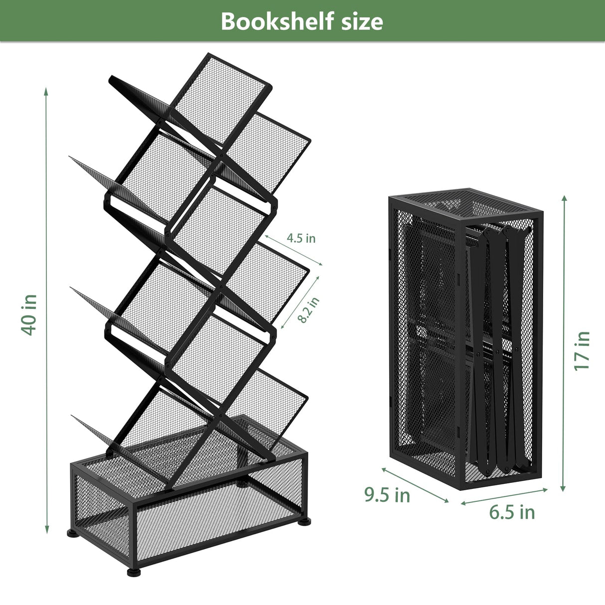 Gintan 9-Tier Corner Bookshelf with Storage,Bedroom Shelves Folding Bookshelves,No Installation Required Shelf Tree Bookcase for Living Room,Study,Home Office,Bed Room (Black) Gintan