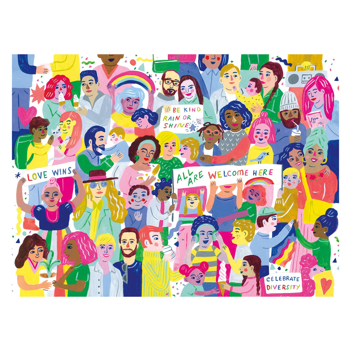 Galison All are Welcome Here Jigsaw Puzzle, 1000 Pieces, 27” x 20” – Ages 8+ – Colorful Illustrated Celebrating Diversity and Kindness – Fun and Challenging, Family Puzzle – Multicolor Galison