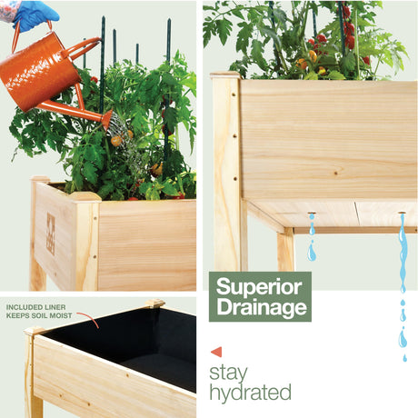 Raised Garden Bed With Legs 48x24x30" - Natural Cedar Wood Elevated Planter Box with Bed Liner for Flowers, Veggies, Herbs. Space Saver for Outdoor Patio, Deck, Balcony, Backyard. 200lb Capacity Maple99