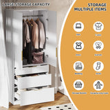 71.7" Wardrobe Armoire Wooden Closet with 2 Doors and 3 Drawers, Bedroom Armoire with Hanging Rod Shelf, Large Capacity Storage Wardrobe Armoire, Freestanding Wooden Closet Storage Cabinet White TOKSOM