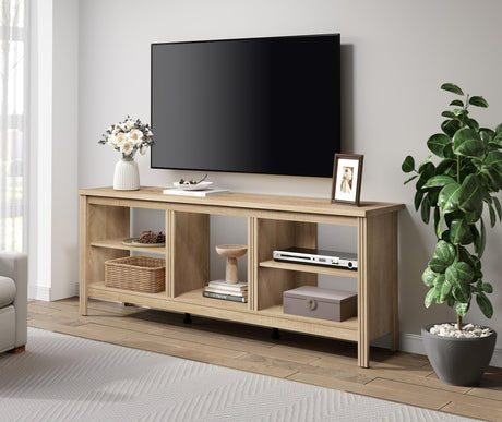 WAMPAT Farmhouse TV Stand for TVs up to 75 Inch, Oak Entertainment Center for 80 inch TV Console Table with 5 Cubby Storages for Living Room Bedroom, 70 inch WAMPAT