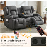 DRMBOOK Loveseat Rocker Recliner Sofa, Leathaire Fabric Dual Reclining Couch with Console, Manual Reclinable Double Seat 2 Person Recliner, RV Movie Seating for Travel Trailers Living Room (Drak Grey) DRMBOOK