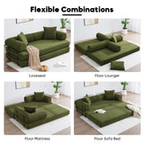 ZEIINPA Convertible Sleeper Sofa Bed with Cylindrical Pillow, Corduroy Folding Mattress Couch with Fixed-Shape Frame, Floor Sofa Lounge Couch for Living Room Bedroom Lounge Studio-Green ZEIINPA