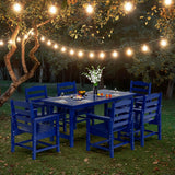 VINGLI 7-Piece Outdoor Patio Dining Set, HDPE All-Weather Rectangular Table with Umbrella Hole & 6 Patio Dining Chairs, Durable Patio Furniture for Backyard, Garden, Pool (Navy Blue, 7 Piece) VINGLI