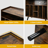 DWVO Large Record Player Stand, Turntable with Power Outlets & LED Lights, Vinyl Record Player Table with Album Storage, Turntable Stand with Record Storage Shelf for Living Room, Brown DWVO